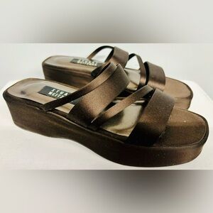 STUART WEITZMAN Brown Chocolate Satin Zone Strappy Platform Slides Sandals